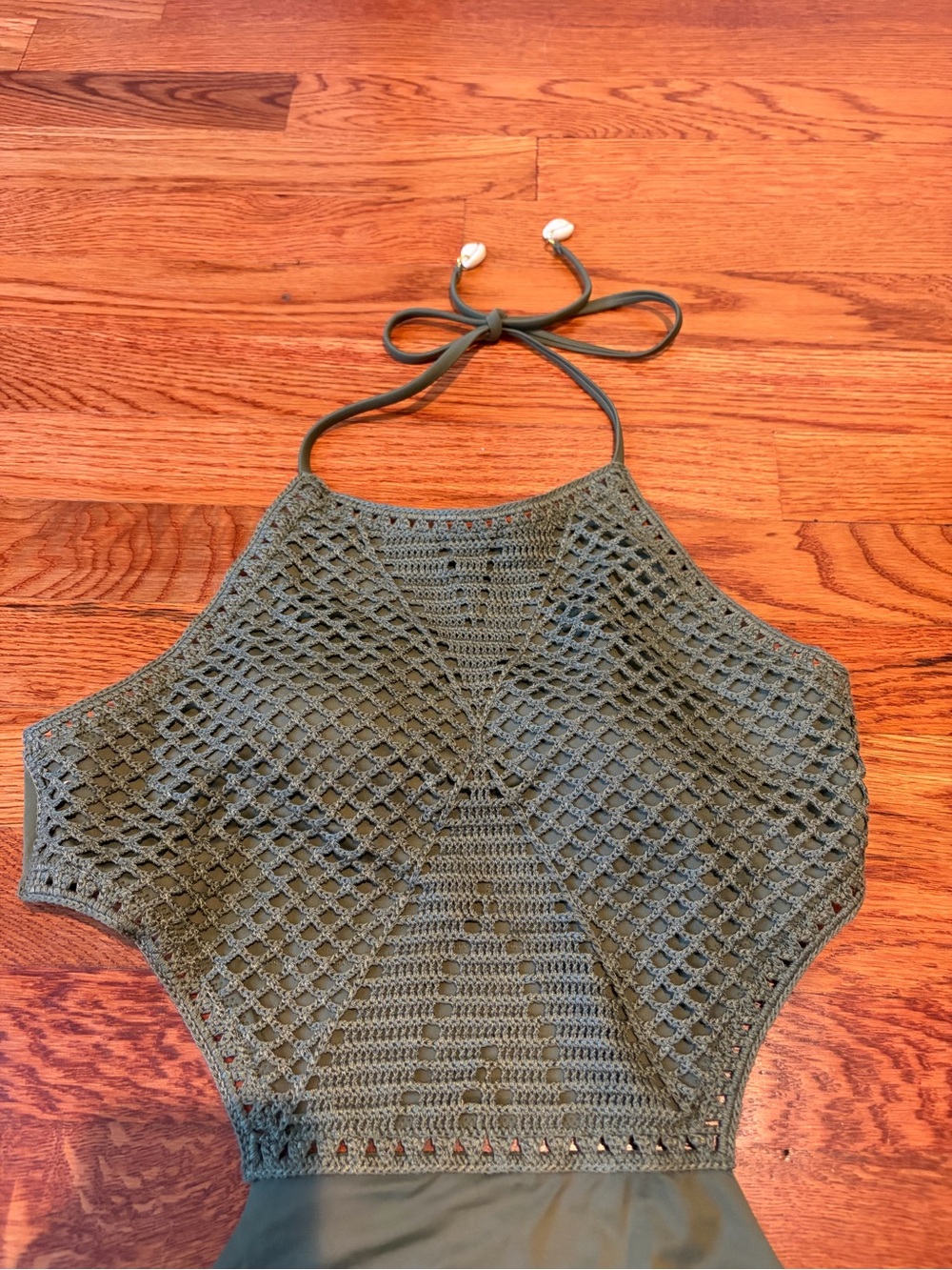 Aerie Olive Crochet Halter One-Piece Swimsuit Medium - Picture 4 of 9